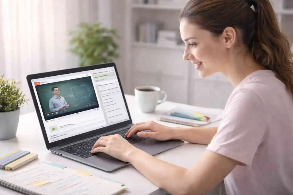 Estudante assistindo Cursos Ead Em Alta Em 2025 no notebook em home office.