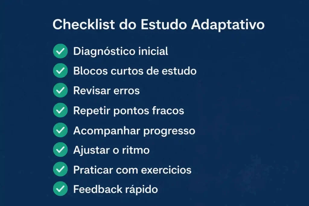 checklist com passos para usar aprendizagem adaptativa no EAD