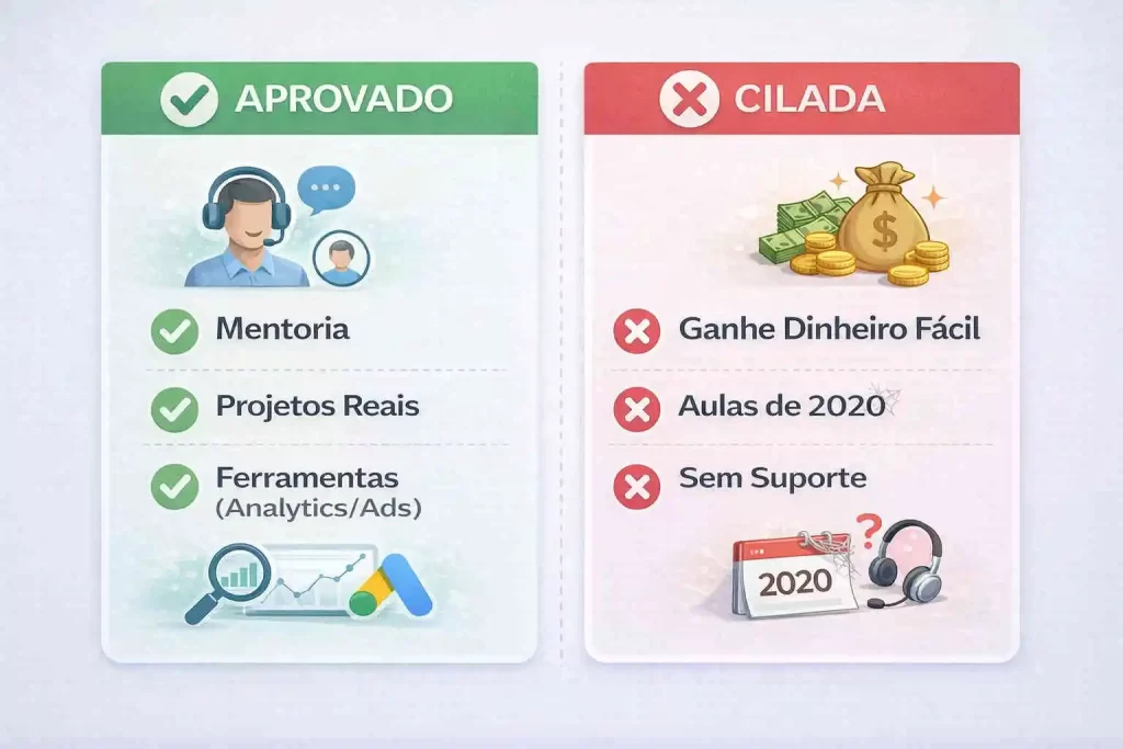 Infográfico comparando melhores cursos ead para marketing EAD que ensinam versus cursos precisamos ter cuidado