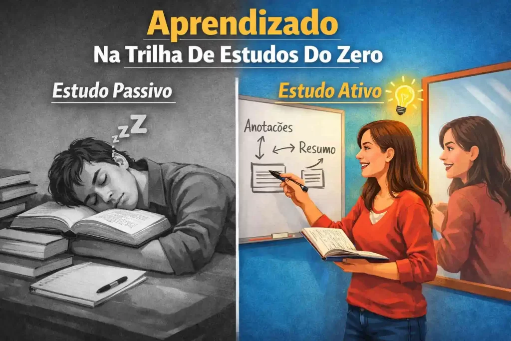 comparação entre estudo passivo e aprendizado ativo na trilha de estudos do zero