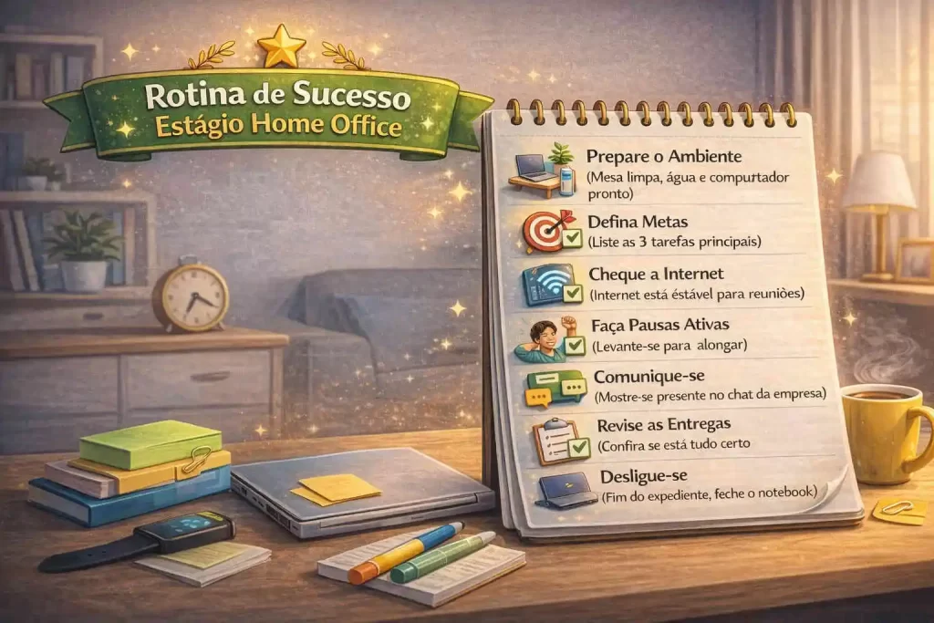 lista de verificação para rotina de sucesso no estágio home office