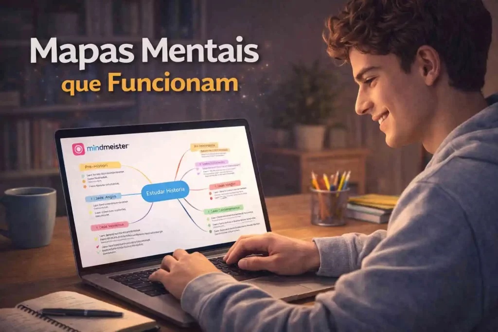 estudante usando mapas mentais eficientes para estudar