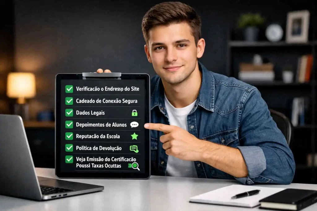 Checklist prático para avaliar segurança cursos online contra fraudes.