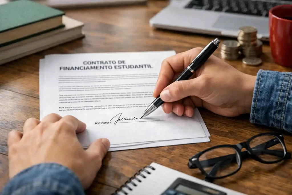Assinatura de contrato do financiamento estudantil O Que é Fies. 