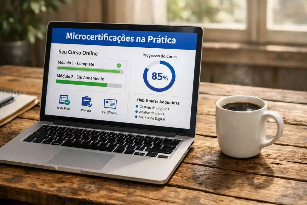 Notebook aberto mostrando o que são microcertificações na prática.