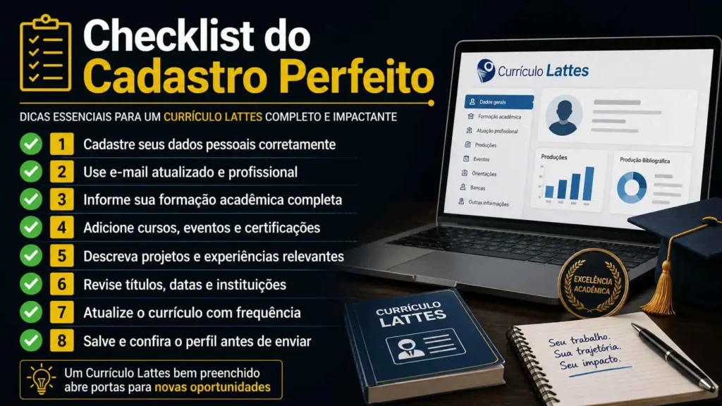 Lista de verificação prática sobre O Que é Currículo Lattes para estudantes.
