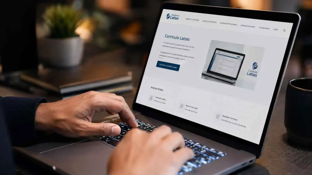 Pessoa digitando no computador e pesquisando O Que é Currículo Lattes.