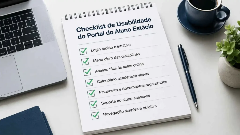 Checklist obrigatório focado na usabilidade do Portal do Aluno Estácio.
