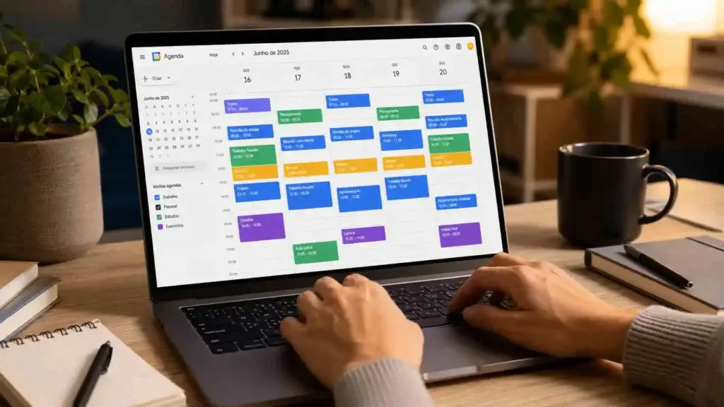 Blocos de cores para cronograma demonstrando Como Usar o Google Agenda.