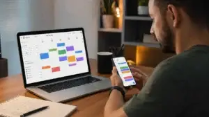 Estudante EAD focado configurando Como Usar o Google Agenda no computador.