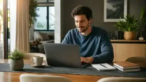 Estudante verificando se a Faculdade Unyleya é Boa no computador.