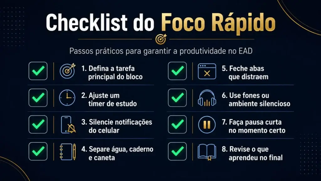 Checklist com passos práticos para garantir a Produtividade no EAD.
