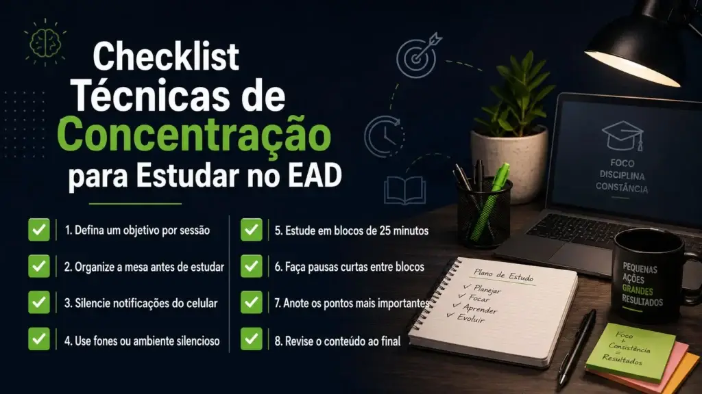 Técnica de concentração checklist para estudar EAD